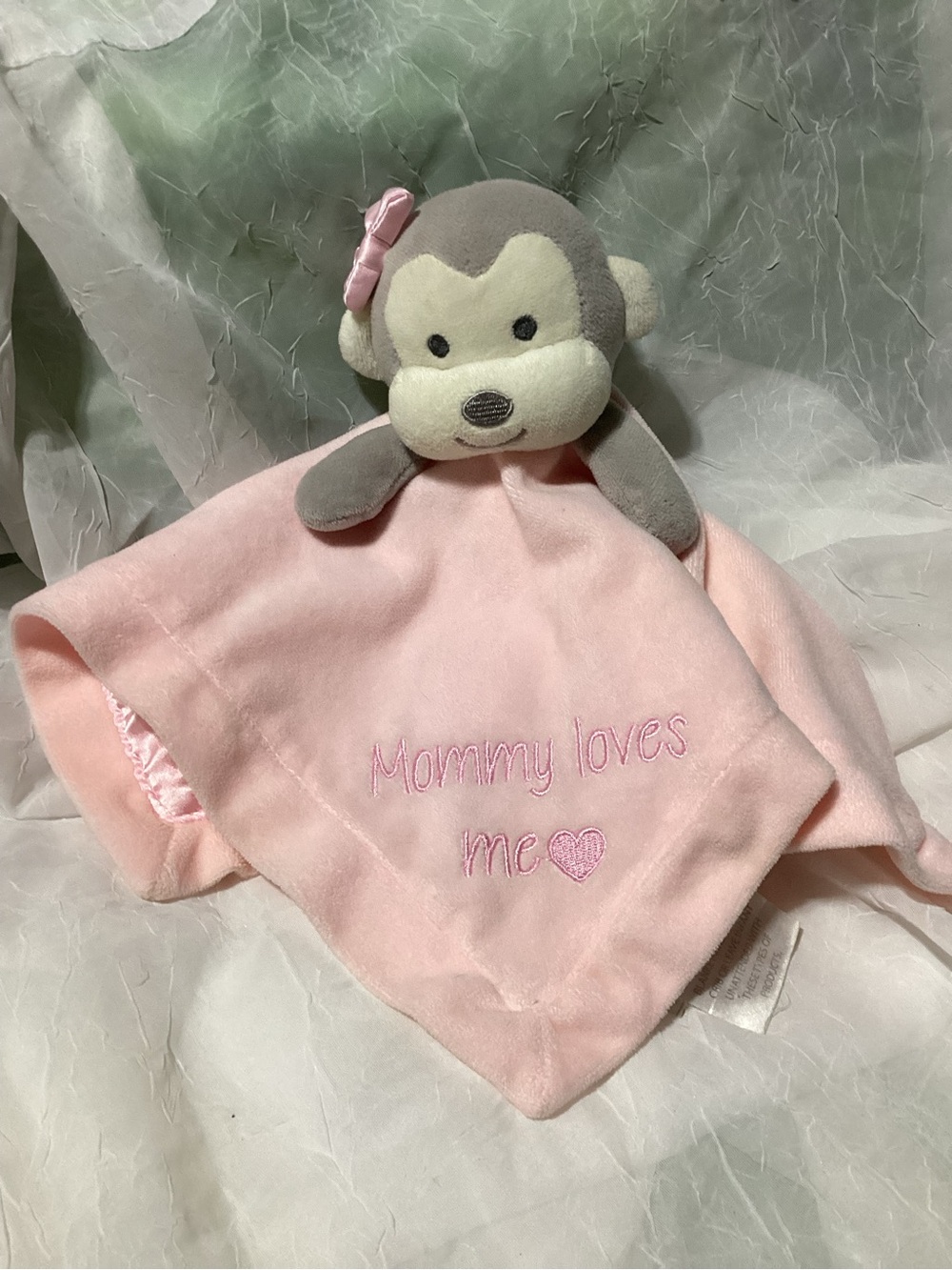 Carter's Pink Monkey Baby Security Blanket "Mommy Loves Me" Plush Soft Lovey